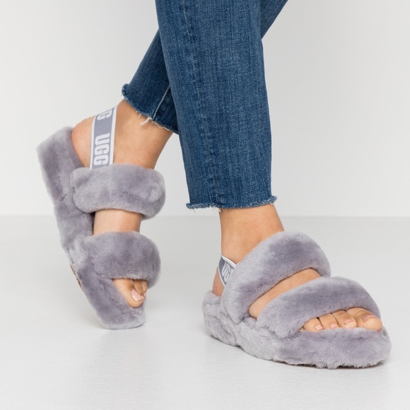 UGG Shoes - UGG Oh Yeah Deep Amethyst Grey Sheepskin Sandals